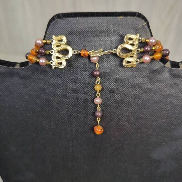 Vintage Multi Strand Glass Beaded Tiered Necklace 10” Long Drop Grannycore - Picture 4 of 7
